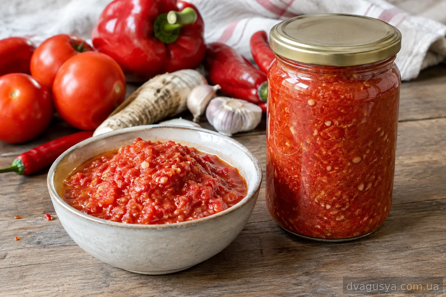 Аджика з помідорами і хріном (сира)