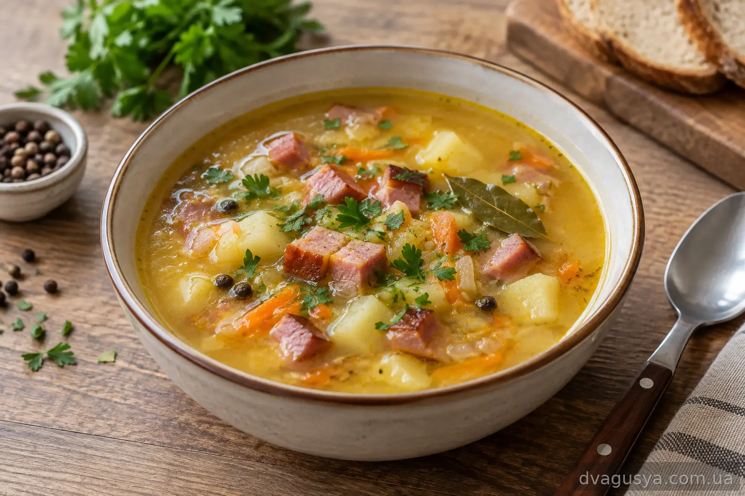 Гороховий суп з копченою ковбасою (класичний)