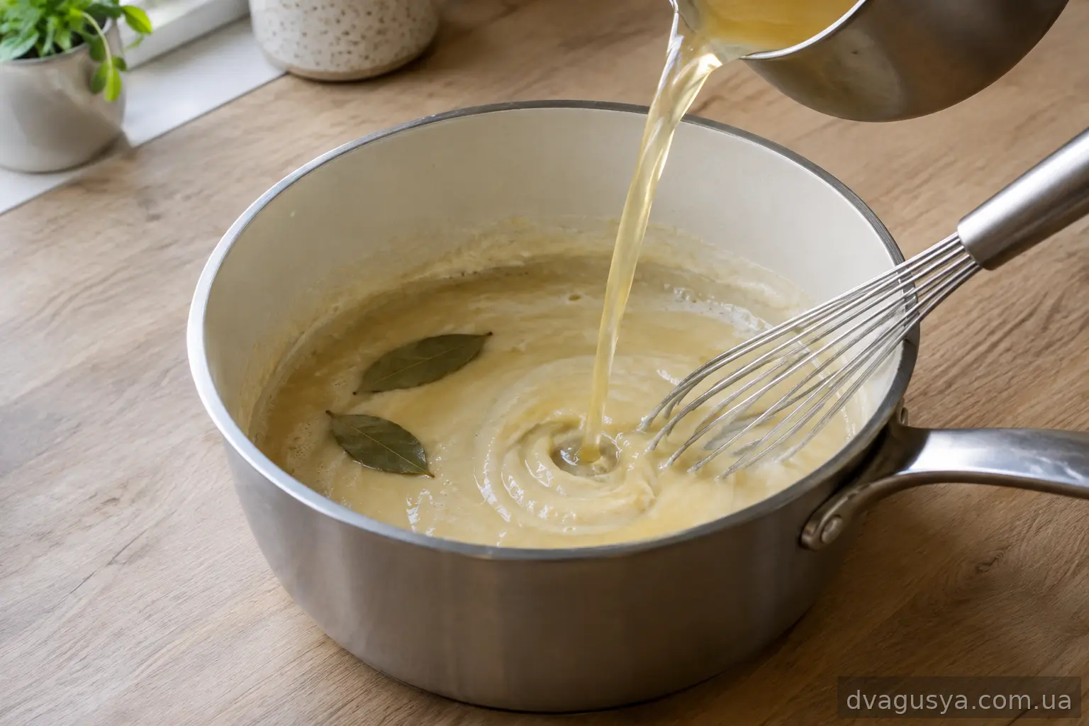 Борошняна заправка з бульйоном у каструлі