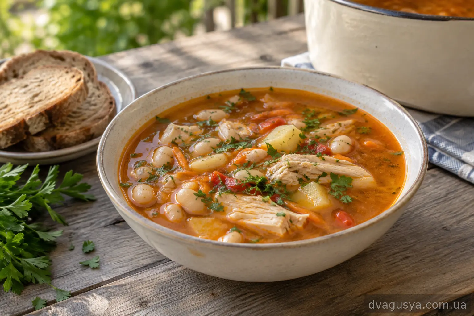 Класичний суп з квасолею і куркою на плиті