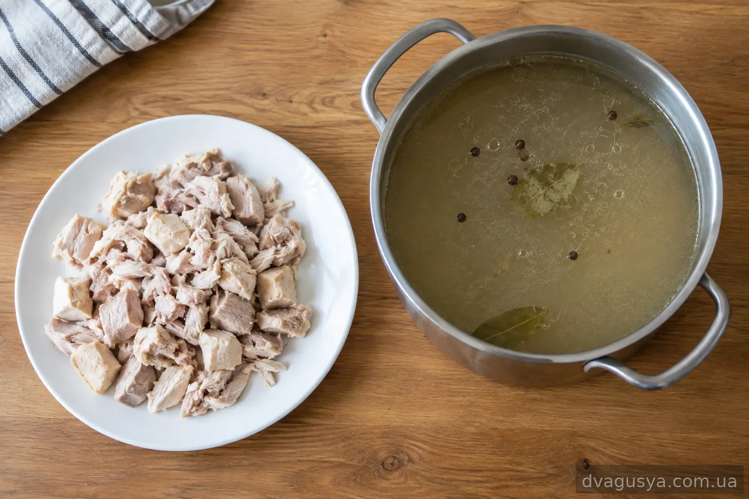Нарізане кубиками куряче м'ясо на тарілці