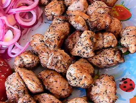 Шашлик з курки на сковороді