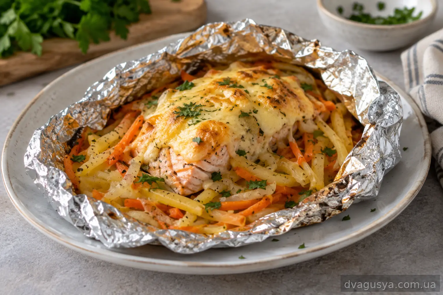 Смачна горбуша шматочками під сиром
