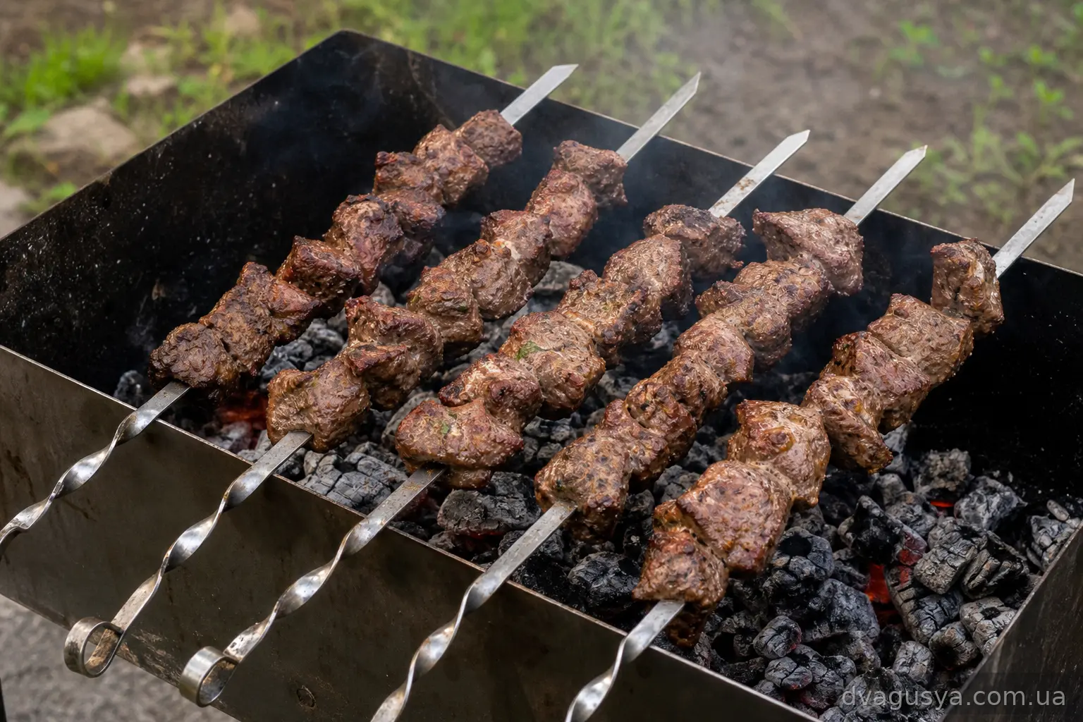 Шашлик з яловичини в кефірному маринаді на вугіллі