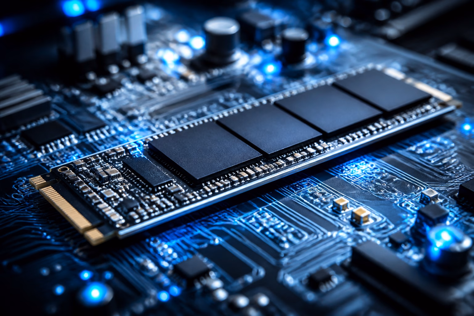 Макросъёмка NVMe-накопителя на печатной плате