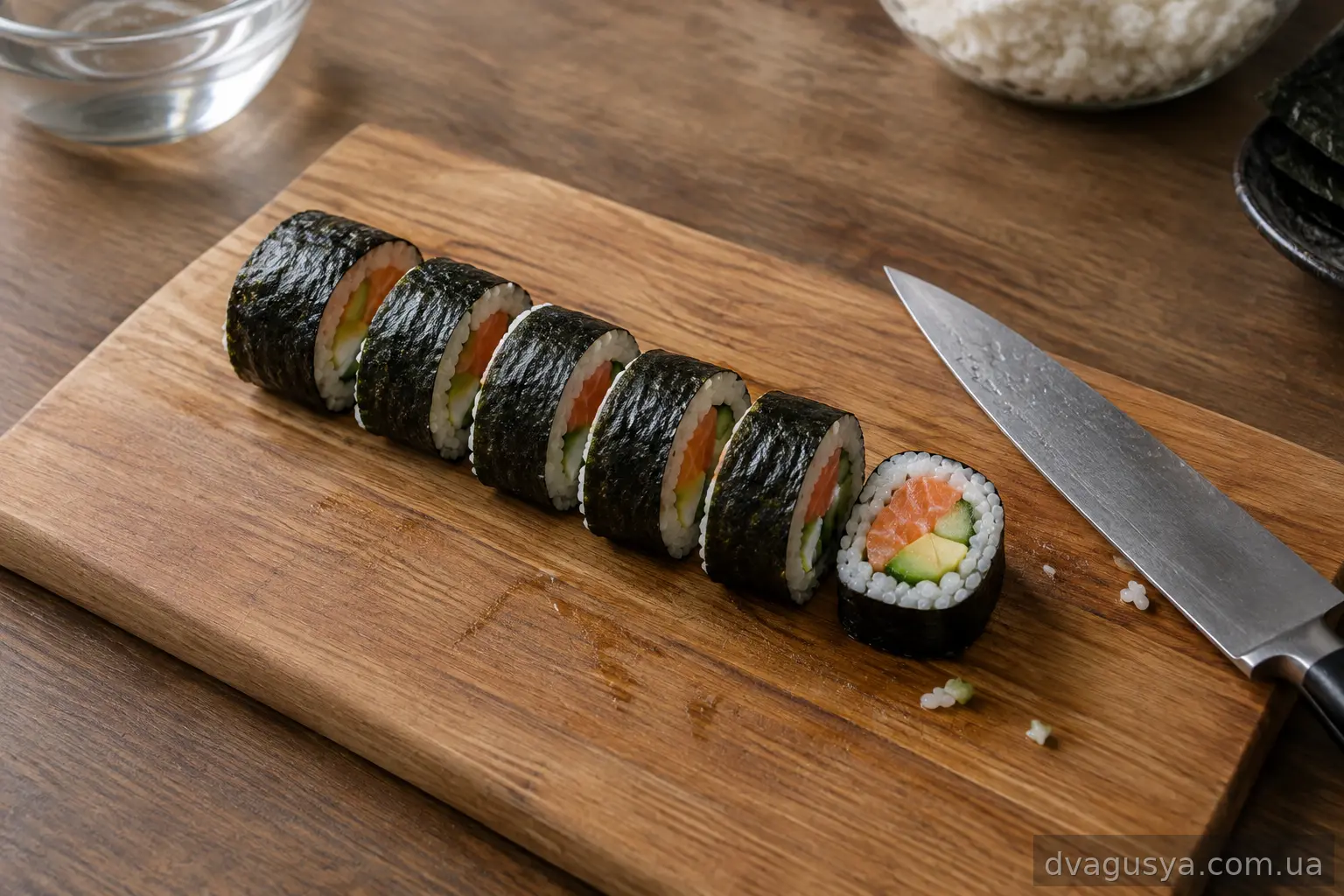 Нарезанный на кусочки ролл с ровным срезом