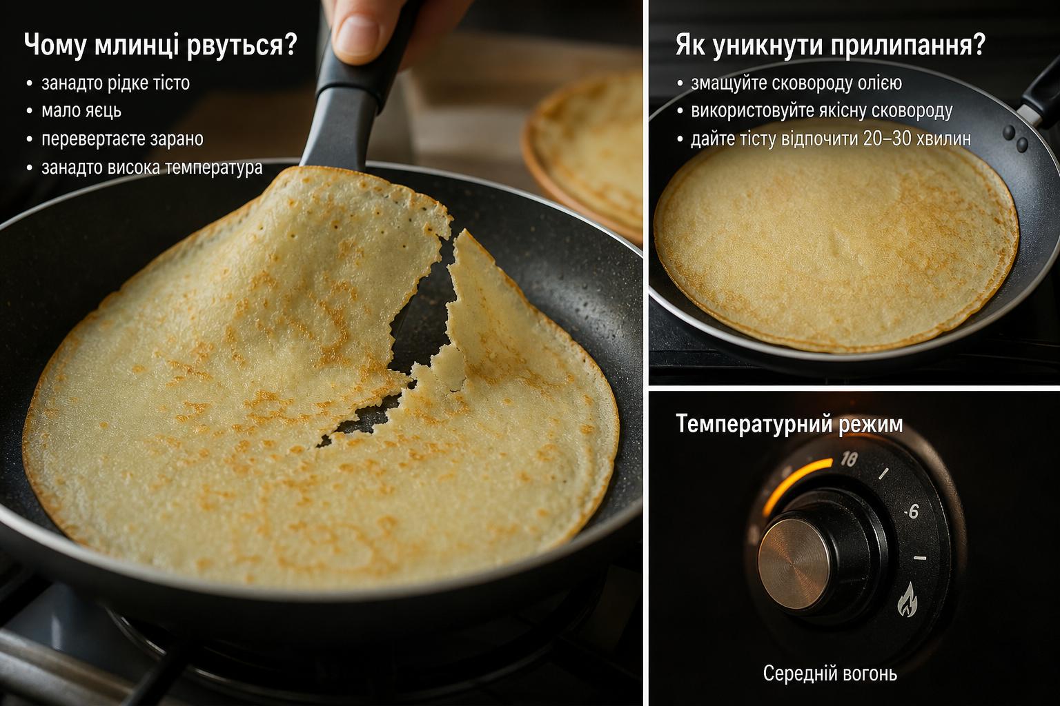 Чому млинці рвуться при перевертанні? Як виправити прилипання млинців до сковороді. Температурний режим Чому млинці рвуться при перевертанні? Як виправити прилипання млинців до сковороді. Температурний режим