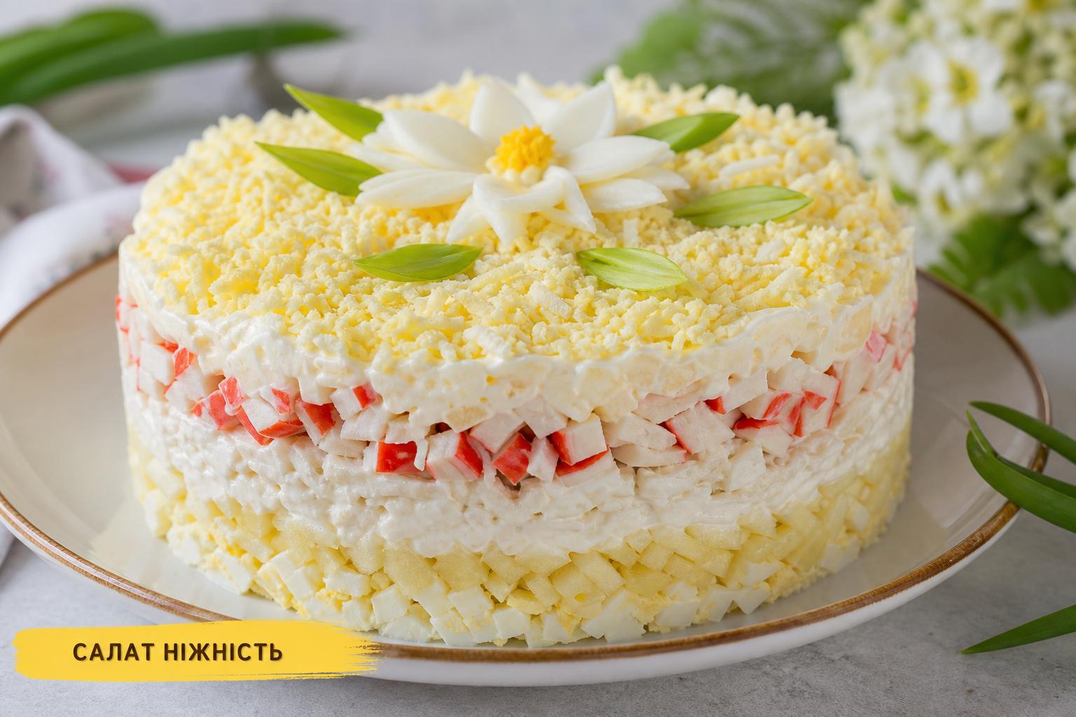 Салат з крабовими паличками і яблуком – рецепт ніжність, конвалія, нарцис, хризантема шарами. Рецепт «Ніжність»: класика в шарах Салат з крабовими паличками і яблуком – рецепт ніжність, конвалія, нарцис, хризантема шарами. Рецепт «Ніжність»: класика в шарах
