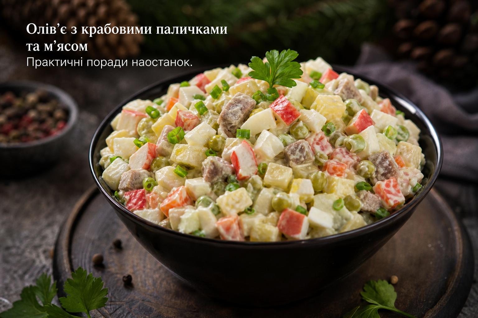 Олів'є з крабовими паличками – рецепт з м'ясом. Декілька практичних порад наостанок Олів'є з крабовими паличками – рецепт з м'ясом. Декілька практичних порад наостанок