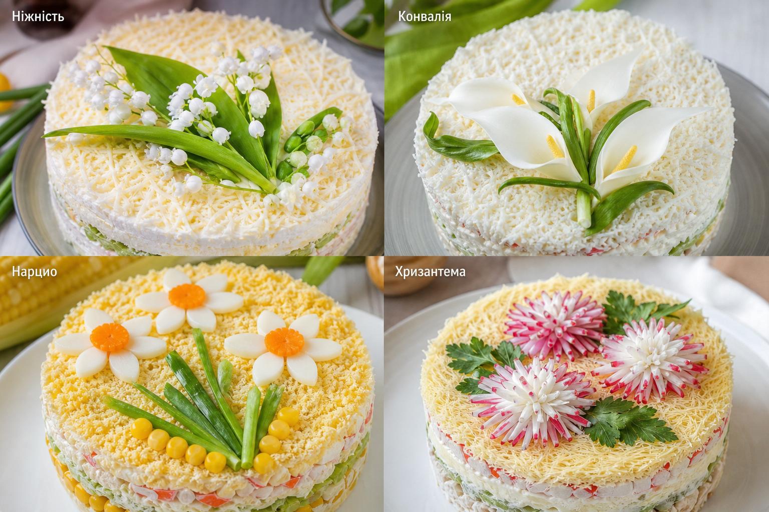 Салат з крабовими паличками і яблуком – рецепт ніжність, конвалія, нарцис, хризантема шарами. Рецепт «Нарцис»: із додаванням кукурудзи й особливим декором Салат з крабовими паличками і яблуком – рецепт ніжність, конвалія, нарцис, хризантема шарами. Рецепт «Нарцис»: із додаванням кукурудзи й особливим декором