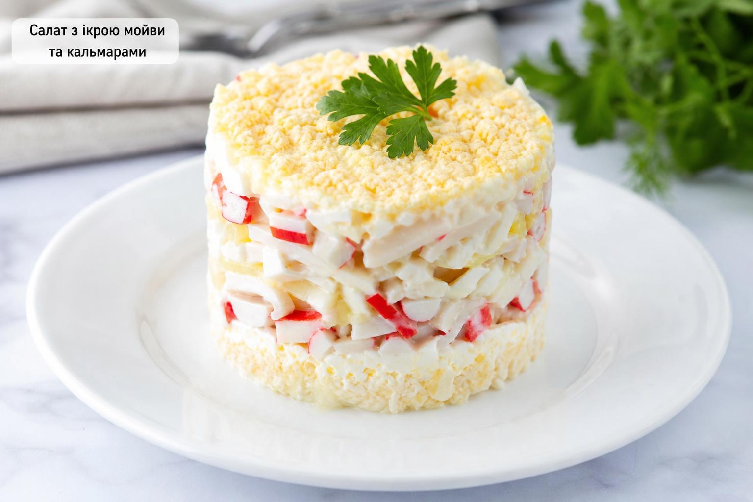 Салат з ікрою мойви і крабовими паличками – рецепт з кальмарами, фото. Які інгредієнти потрібні: повний список Салат з ікрою мойви і крабовими паличками – рецепт з кальмарами, фото. Які інгредієнти потрібні: повний список