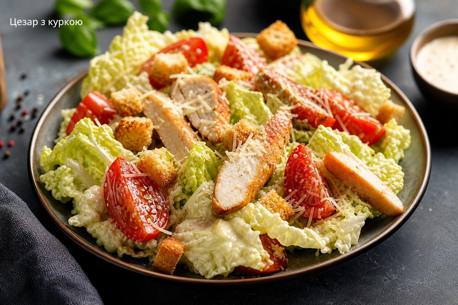 Рецепт салату Цезар з куркою, сухариками, пекінською капустою і помідорами. Варіації рецепту: що можна змінити Рецепт салату Цезар з куркою, сухариками, пекінською капустою і помідорами. Варіації рецепту: що можна змінити
