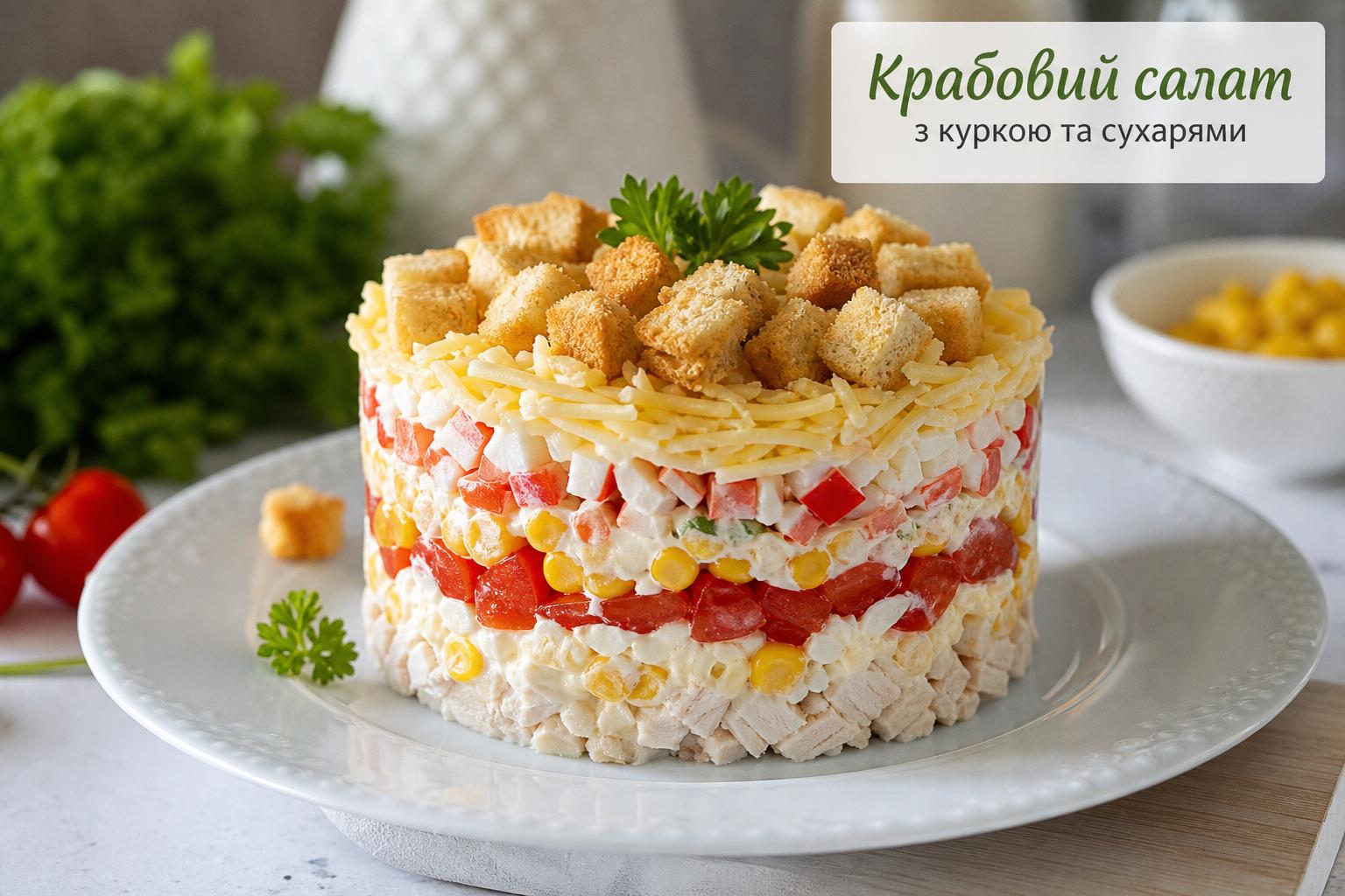 Крабовий салат з помідорами і кукурудзою – рецепт з сухарями, сиром, часником і куркою. Коли подавати цей салат Крабовий салат з помідорами і кукурудзою – рецепт з сухарями, сиром, часником і куркою. Коли подавати цей салат