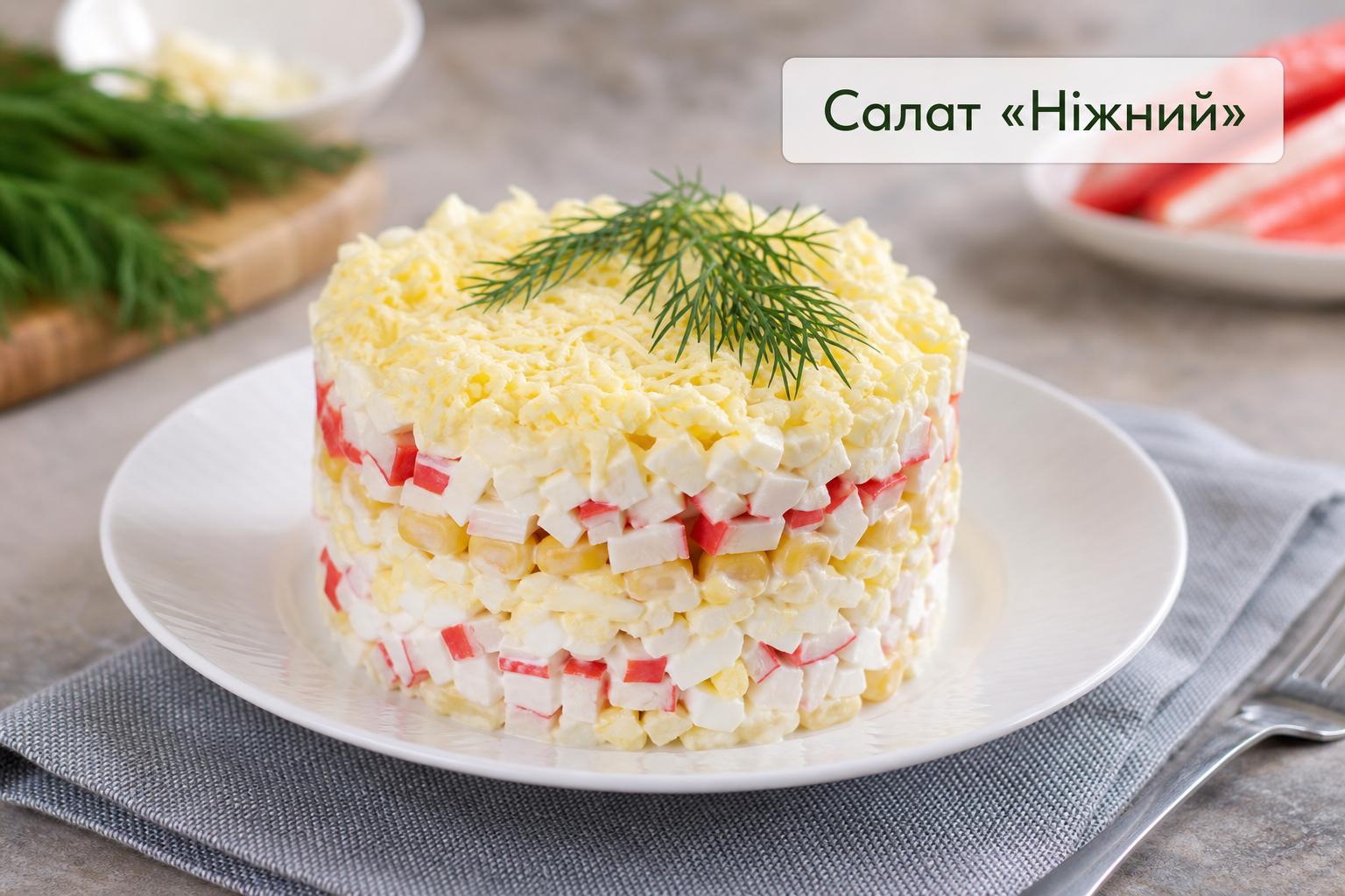 Салат "Ніжний" з крабовими паличками – рецепт з фото. Типові помилки, яких варто уникати Салат "Ніжний" з крабовими паличками – рецепт з фото. Типові помилки, яких варто уникати