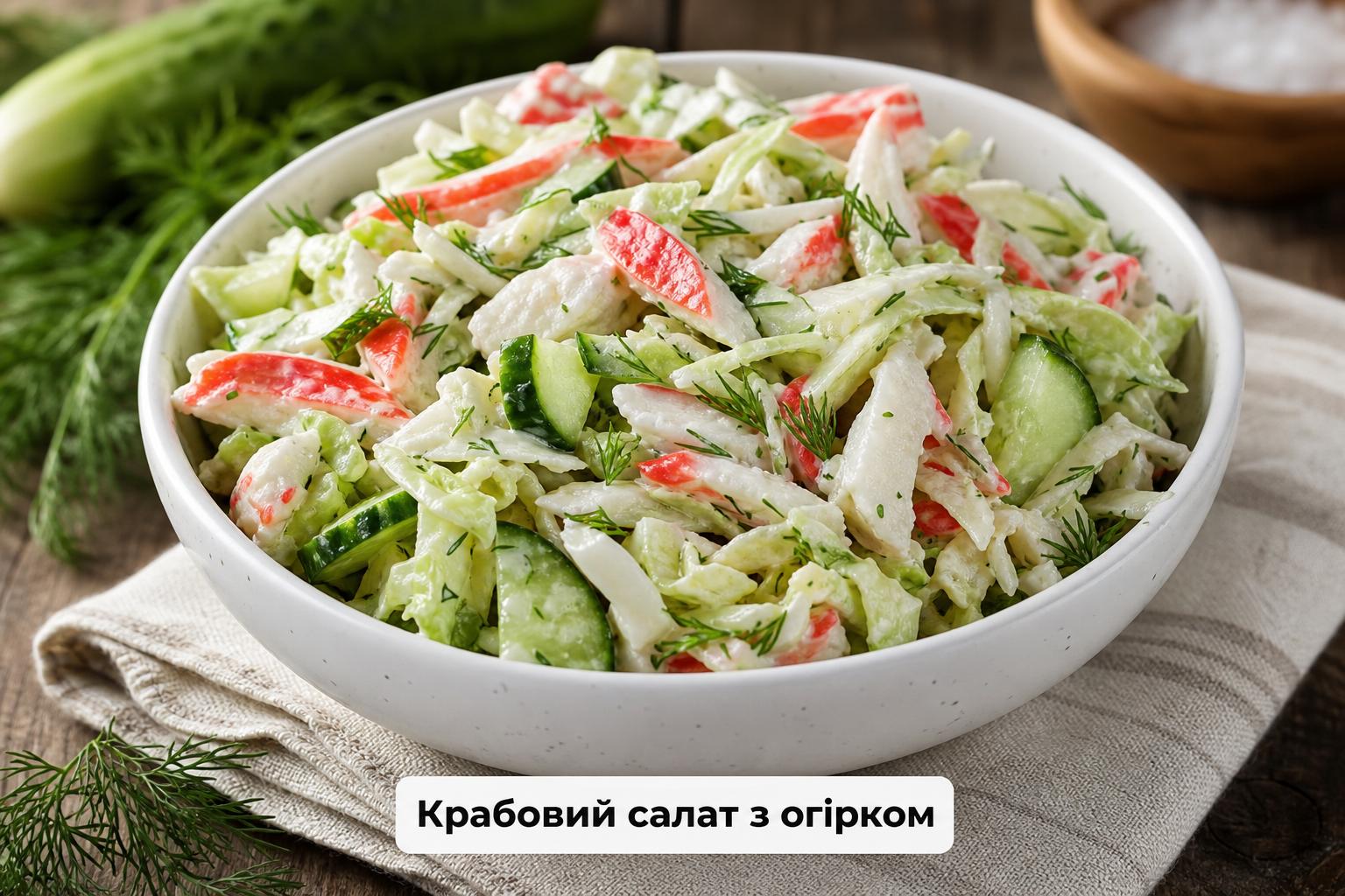 Крабовий салат з огірком – рецепт зі свіжим, солоним і маринованим, з капустою. Крабовий свіжий і солоний огірок: коли потрібна глибина смаку Крабовий салат з огірком – рецепт зі свіжим, солоним і маринованим, з капустою. Крабовий свіжий і солоний огірок: коли потрібна глибина смаку