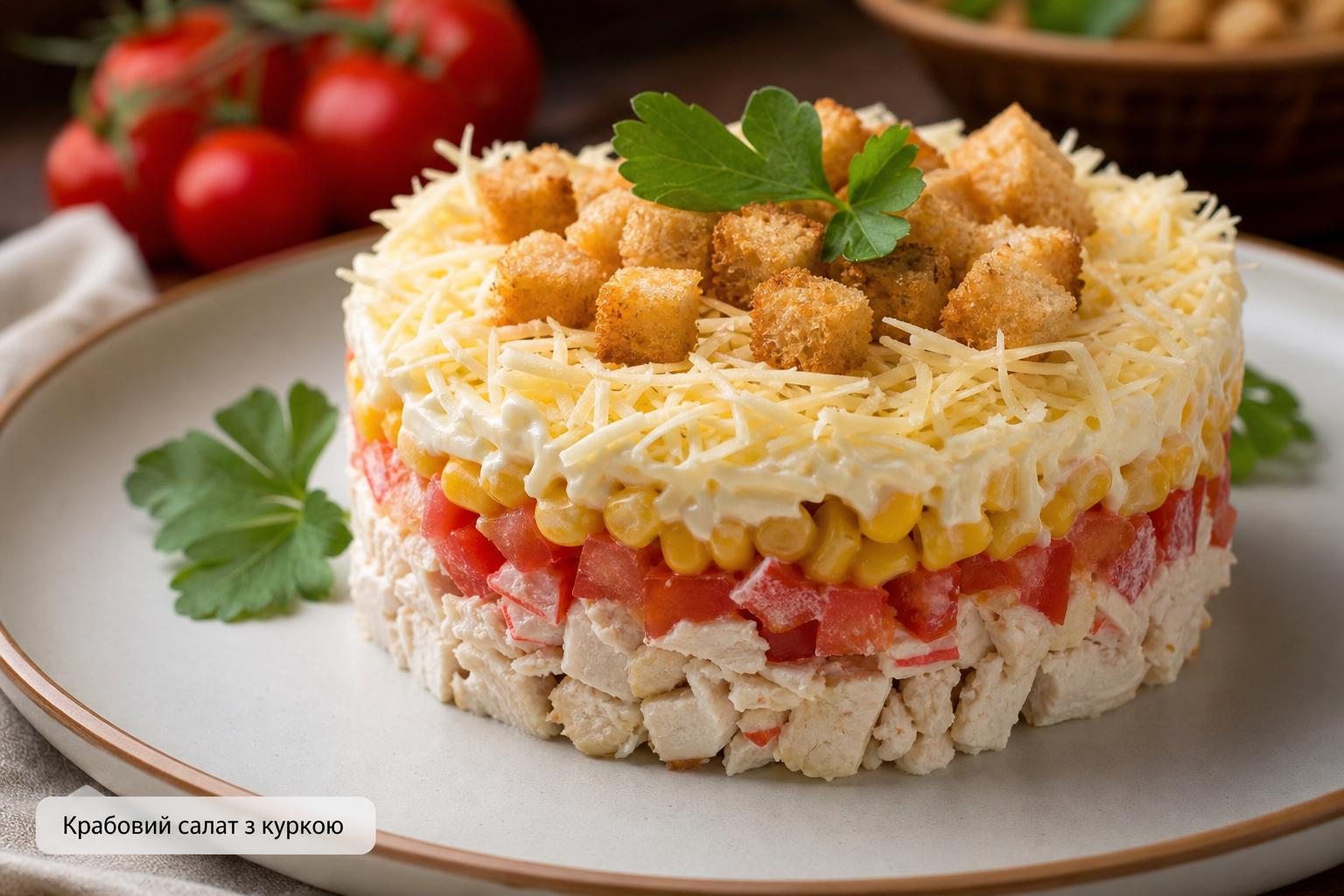 Крабовий салат з помідорами і кукурудзою – рецепт з сухарями, сиром, часником і куркою. Як подати салат красиво Крабовий салат з помідорами і кукурудзою – рецепт з сухарями, сиром, часником і куркою. Як подати салат красиво