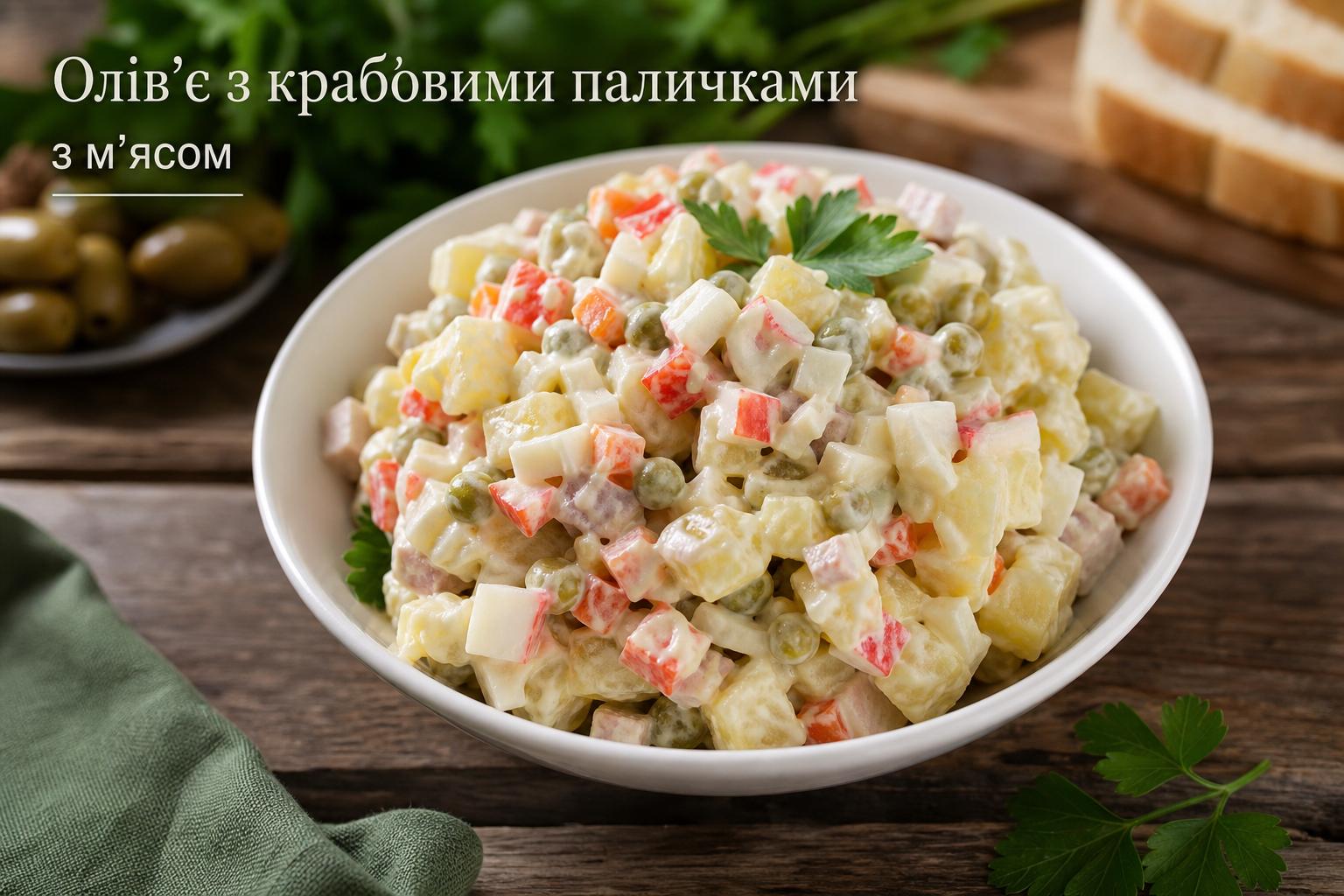 Олів'є з крабовими паличками – рецепт з м'ясом. Варіації рецепту: що можна змінити Олів'є з крабовими паличками – рецепт з м'ясом. Варіації рецепту: що можна змінити