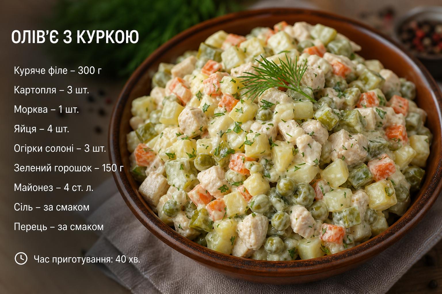 Олів'є з куркою – простий і смачний рецепт з грудкою, огірком і майонезом. Пропорції та кількість: скільки чого брати Олів'є з куркою – простий і смачний рецепт з грудкою, огірком і майонезом. Пропорції та кількість: скільки чого брати