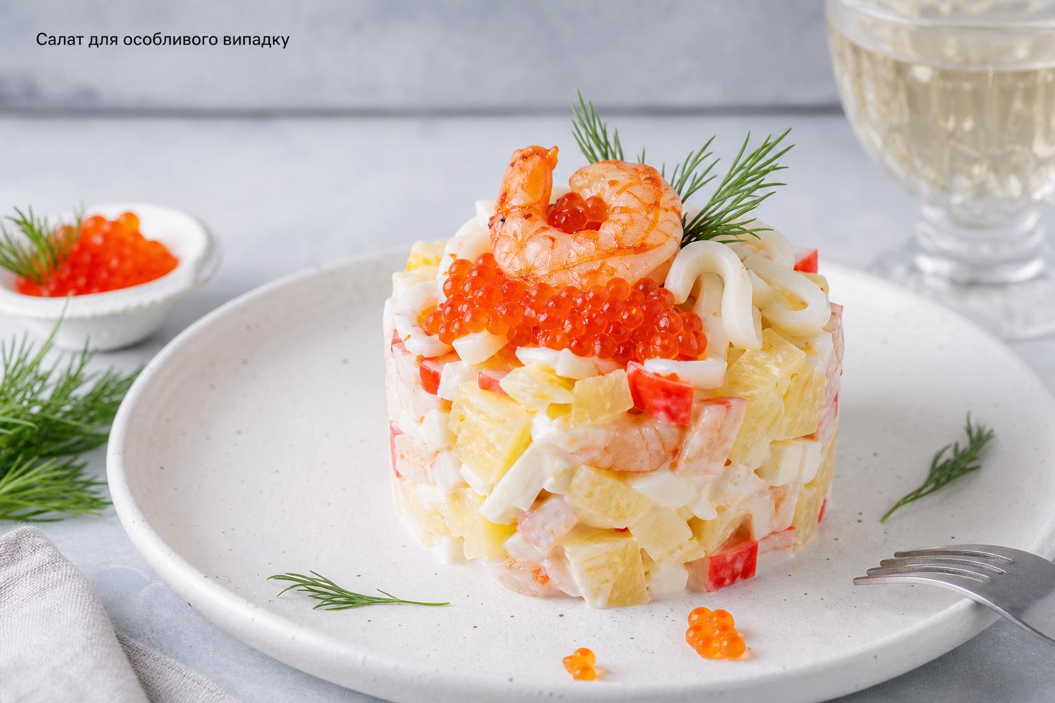 Салат з креветками і крабовими паличками – рецепт з кальмарами, ананасом і червоною ікрою. Калорійність і харчова цінність Салат з креветками і крабовими паличками – рецепт з кальмарами, ананасом і червоною ікрою. Калорійність і харчова цінність