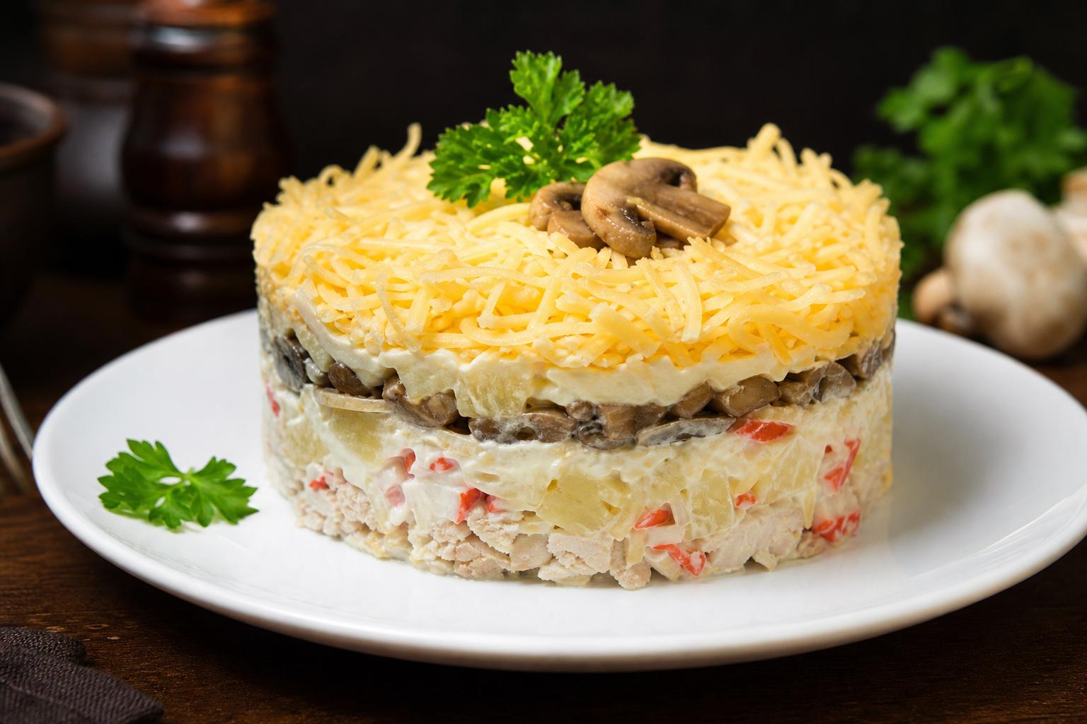 Салат з куркою і крабовими паличками – рецепт клеопатра, жозефіна, з грибами, ананасами, корейською морквою. Варіант з грибами: глибший смак Салат з куркою і крабовими паличками – рецепт клеопатра, жозефіна, з грибами, ананасами, корейською морквою. Варіант з грибами: глибший смак