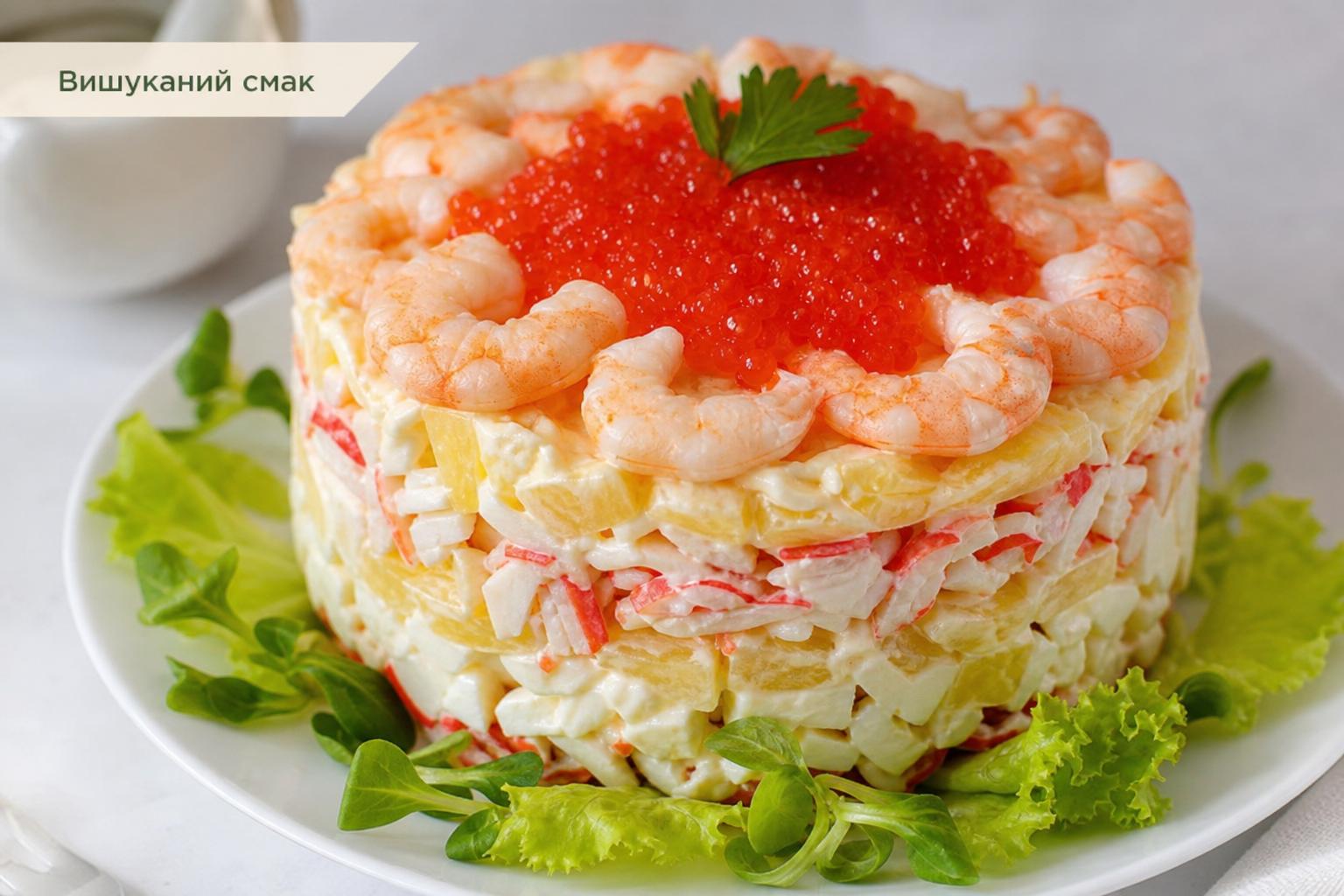 Салат з креветками і крабовими паличками – рецепт з кальмарами, ананасом і червоною ікрою. Чому цей салат варто готувати Салат з креветками і крабовими паличками – рецепт з кальмарами, ананасом і червоною ікрою. Чому цей салат варто готувати