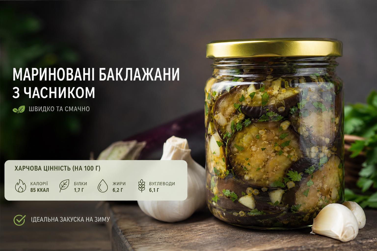 Мариновані баклажани на зиму швидкого приготування з часником. Калорійність та харчова цінність Мариновані баклажани на зиму швидкого приготування з часником. Калорійність та харчова цінність