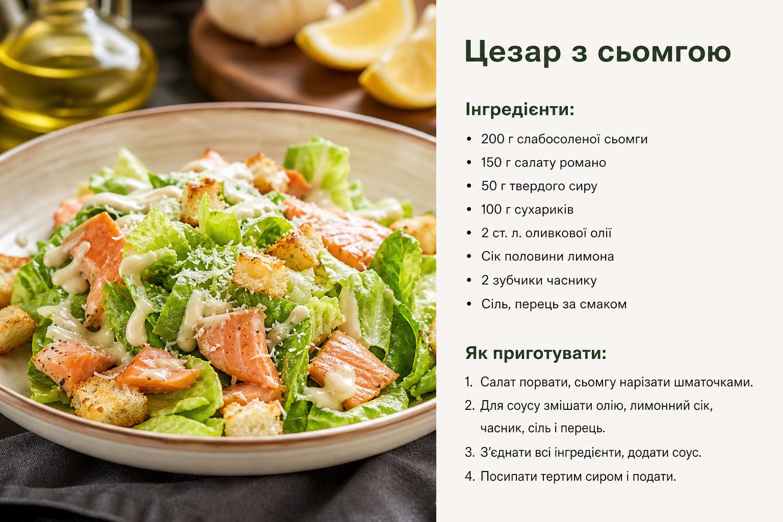 Простий рецепт салату Цезар з сьомгою і сухариками: як приготувати. Які інгредієнти потрібні Простий рецепт салату Цезар з сьомгою і сухариками: як приготувати. Які інгредієнти потрібні