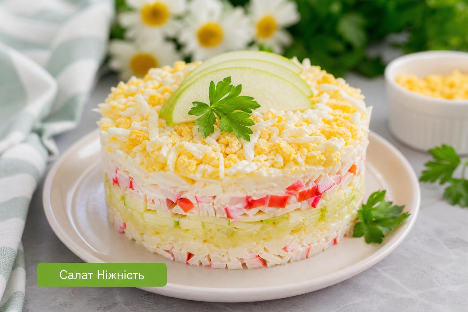 Салат з крабовими паличками і яблуком – рецепт ніжність, конвалія, нарцис, хризантема шарами. Інгредієнти: що знадобиться для всіх варіантів Салат з крабовими паличками і яблуком – рецепт ніжність, конвалія, нарцис, хризантема шарами. Інгредієнти: що знадобиться для всіх варіантів