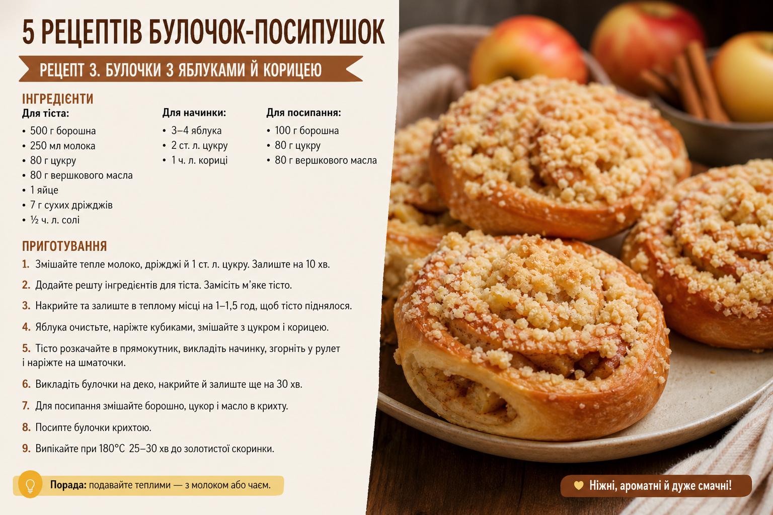 Булочки-посипушки або «штройзельні» булочки 5 рецептів. з дріжджового тіста. Як приготувати посипання для булочок. Рецепт 3. Булочки з яблуками й корицею Булочки-посипушки або «штройзельні» булочки 5 рецептів. з дріжджового тіста. Як приготувати посипання для булочок. Рецепт 3. Булочки з яблуками й корицею