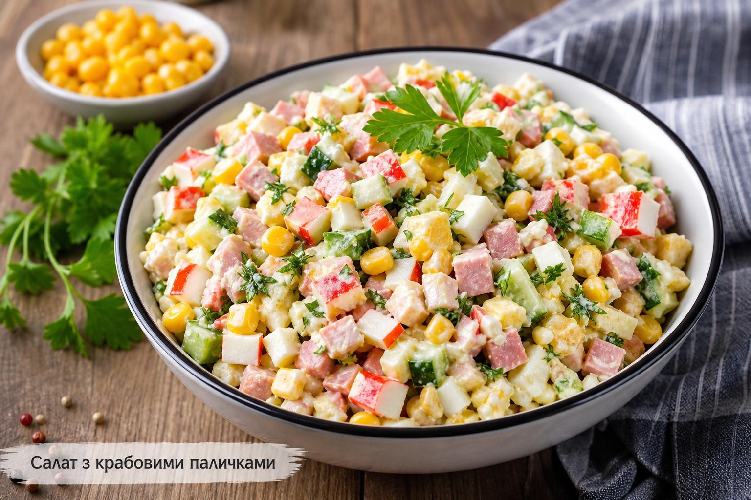 Салат з крабовими паличками і кукурудзою і ковбасою – рецепт з шинкою, яйцями і огірками. Палички, кукурудза, ковбаса: як підібрати продукти в магазині Салат з крабовими паличками і кукурудзою і ковбасою – рецепт з шинкою, яйцями і огірками. Палички, кукурудза, ковбаса: як підібрати продукти в магазині