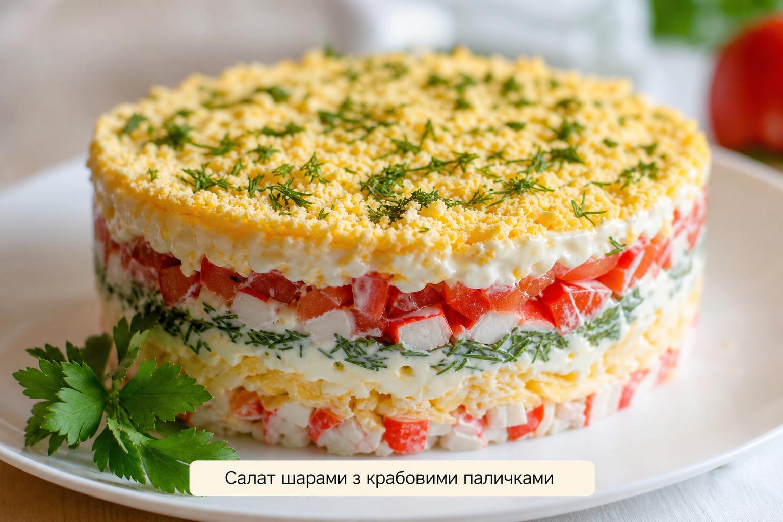 Салат з крабовими паличками, помідорами, сиром і яйцем – рецепт з зеленню шарами. Скільки зберігається і чи можна заморожувати Салат з крабовими паличками, помідорами, сиром і яйцем – рецепт з зеленню шарами. Скільки зберігається і чи можна заморожувати