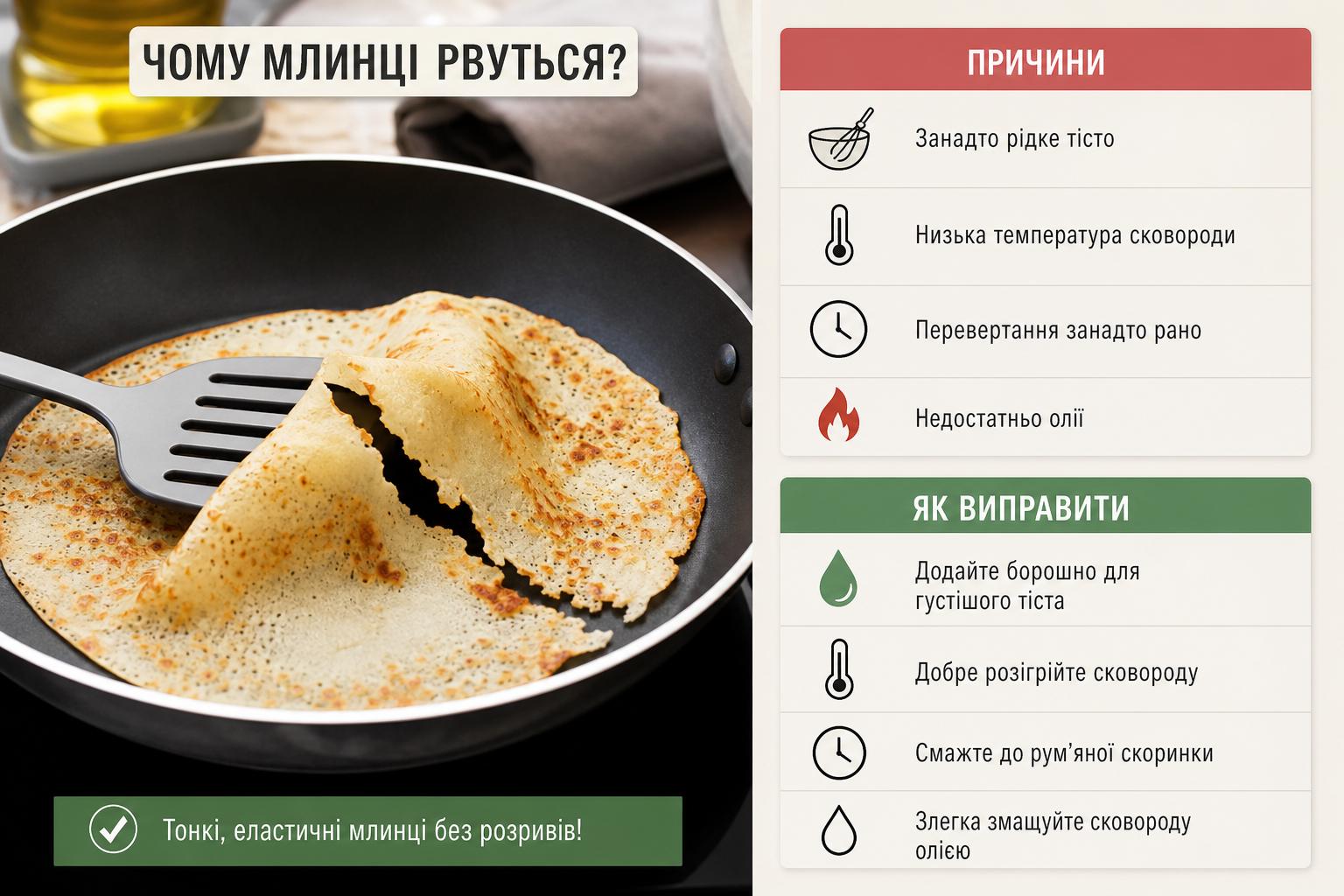 Чому млинці рвуться при перевертанні? Як виправити прилипання млинців до сковороді. Млинці на воді Чому млинці рвуться при перевертанні? Як виправити прилипання млинців до сковороді. Млинці на воді